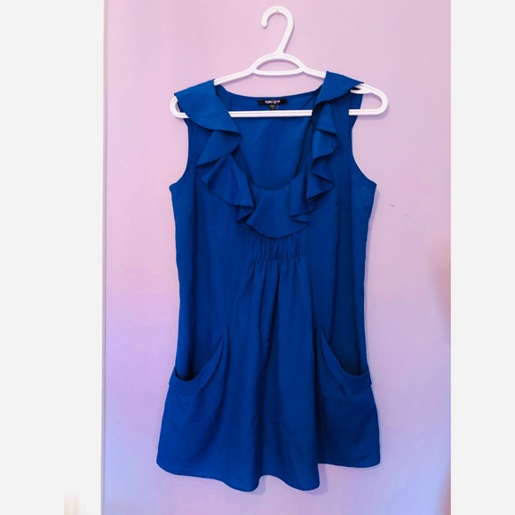 Daniel Rainn Blue Ruffle Tunic with front pockets - Picture 2 of 5